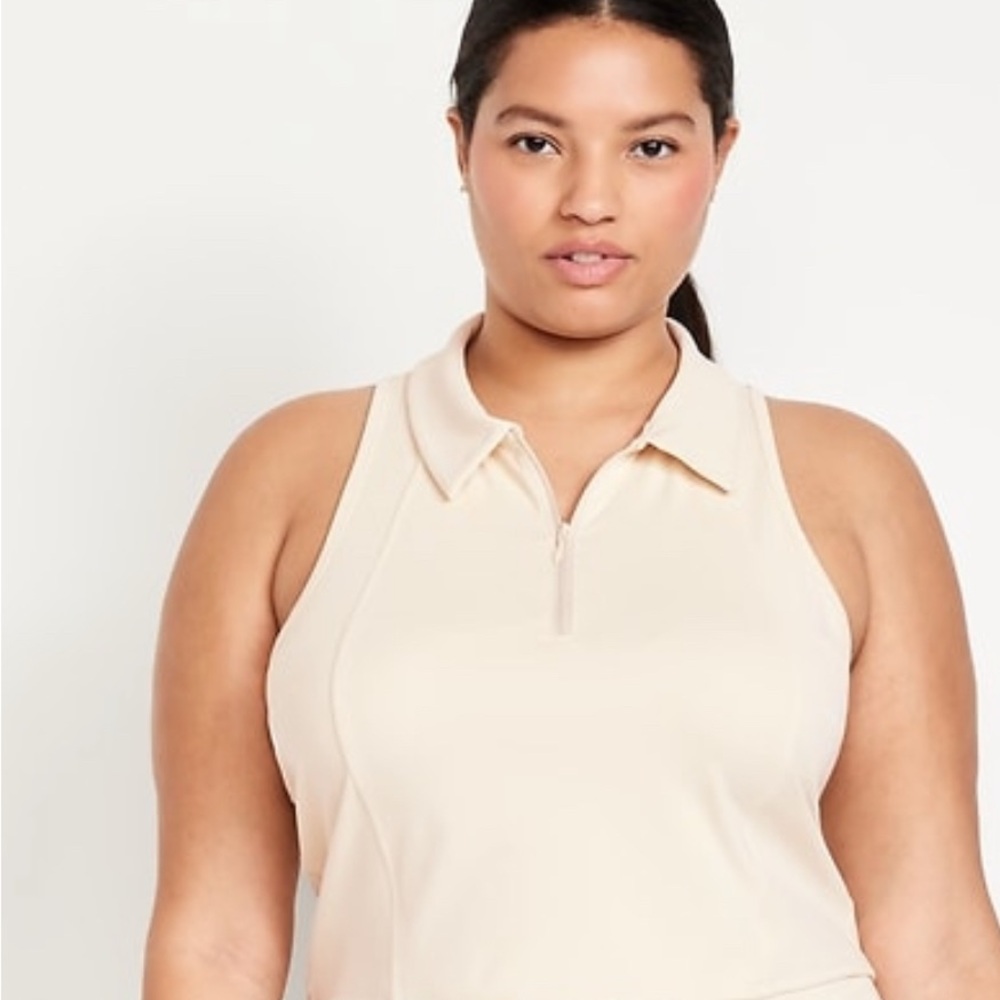 Cream Sleeveless Polo Top